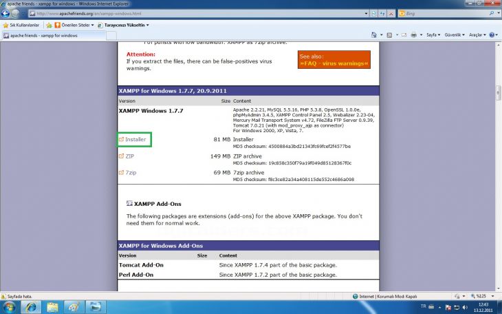 Xampp Kurulumu